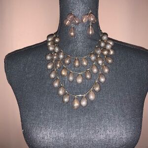 Gray Teardrop Layered Necklace And Earring Set